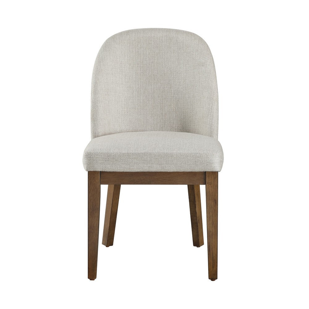 Enix Dining Chair Set of 2 Curved Back Brown Wood Gray Polyester BM329864