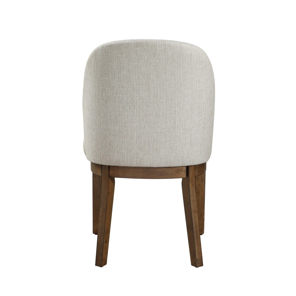 Enix Dining Chair Set of 2 Curved Back Brown Wood Gray Polyester BM329864