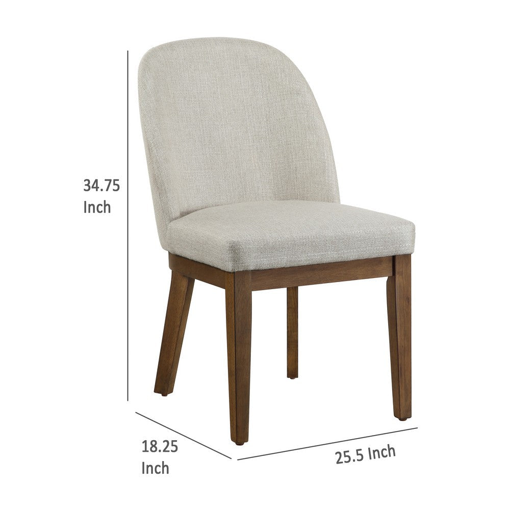 Enix Dining Chair Set of 2 Curved Back Brown Wood Gray Polyester BM329864