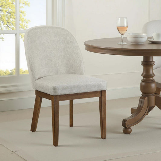 Enix Dining Chair Set of 2, Curved Back, Brown Wood, Gray Polyester