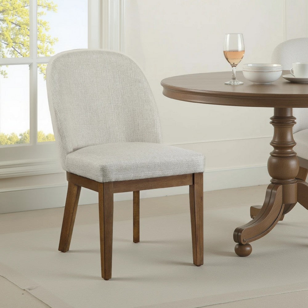 Enix Dining Chair Set of 2, Curved Back, Brown Wood, Gray Polyester