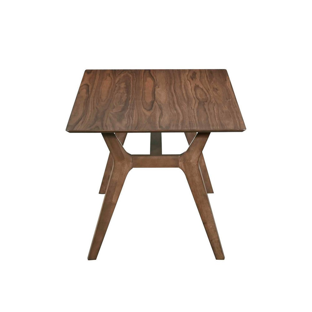 Thoi Dining Table 71 Inch Retro Angled Legs Brown Solid Rubberwood BM329865