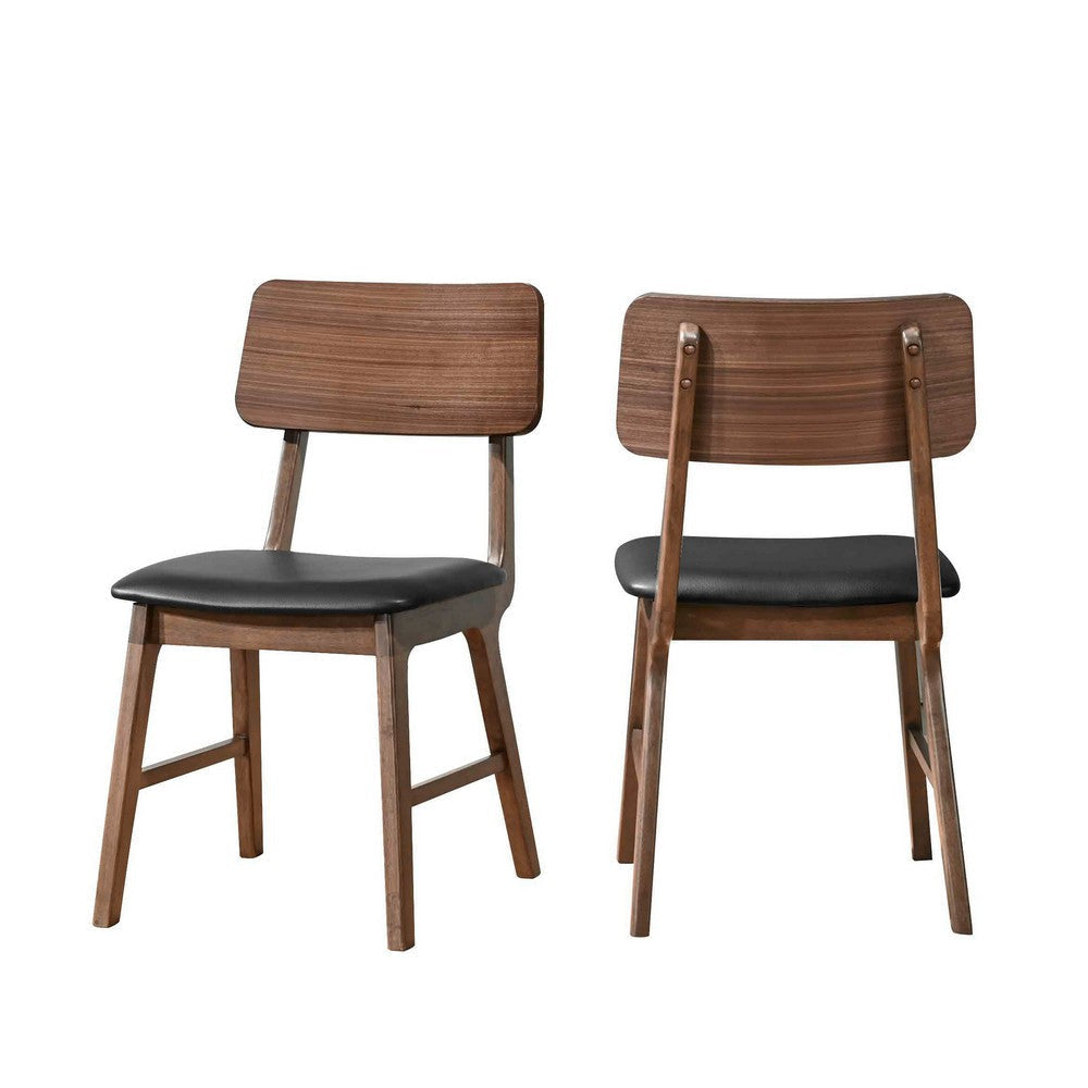 Thoi Dining Chair Set of 2, Curved Open Backrest, Brown Solid Wood