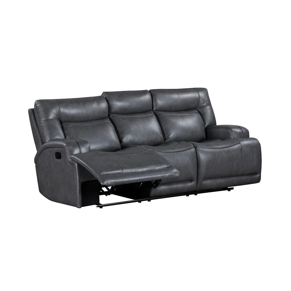 Tito Manual Reclining Sofa Gray Polyester 91 Inch Drop Down Tray BM329867