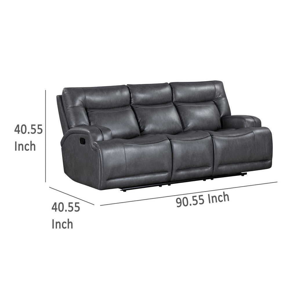 Tito Manual Reclining Sofa Gray Polyester 91 Inch Drop Down Tray BM329867