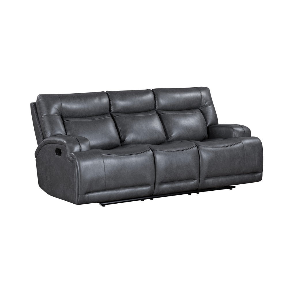 Tito Manual Reclining Sofa Gray Polyester 91 Inch Drop Down Tray BM329867