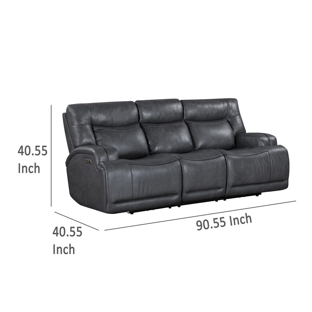 Tito Power Reclining Sofa Gray 91 Inch Drop Down Tray USB Port BM329868