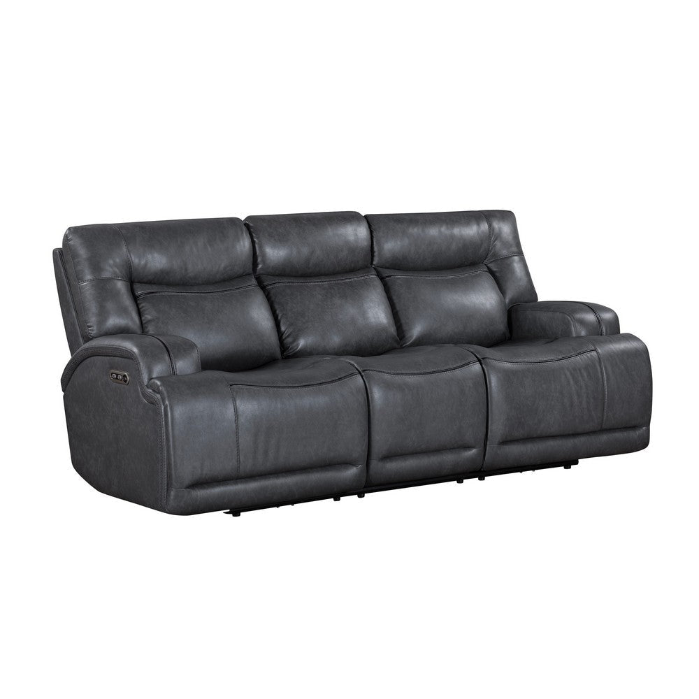 Tito Power Reclining Sofa, Gray, 91 Inch, Drop Down Tray, USB Port