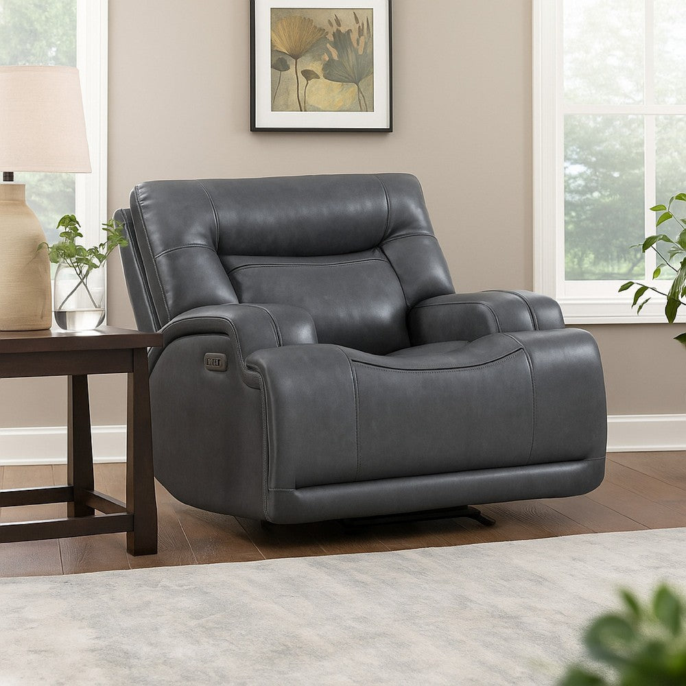 Tito Power Glider Reclining Chair, Gray Polyester, Pillow Top Armrests