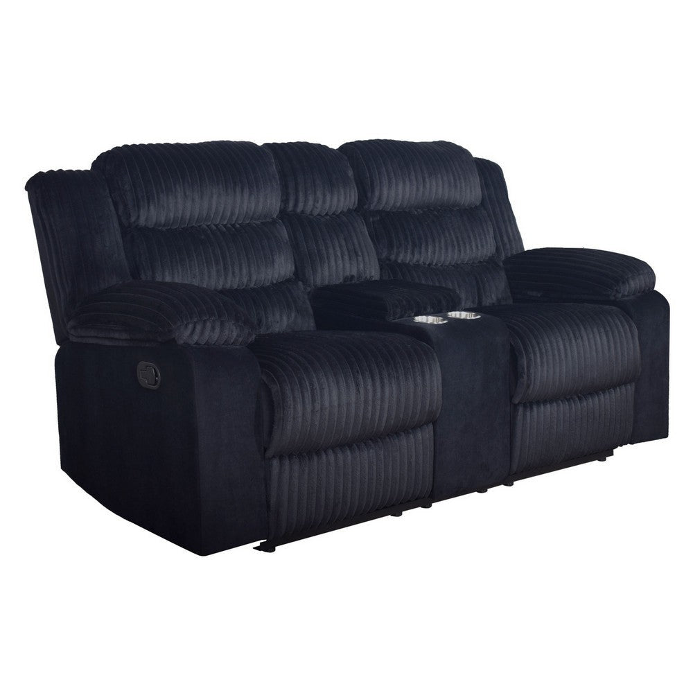 Wilo Manual Reclining Loveseat, Center Cupholder Console 75 Inch Black