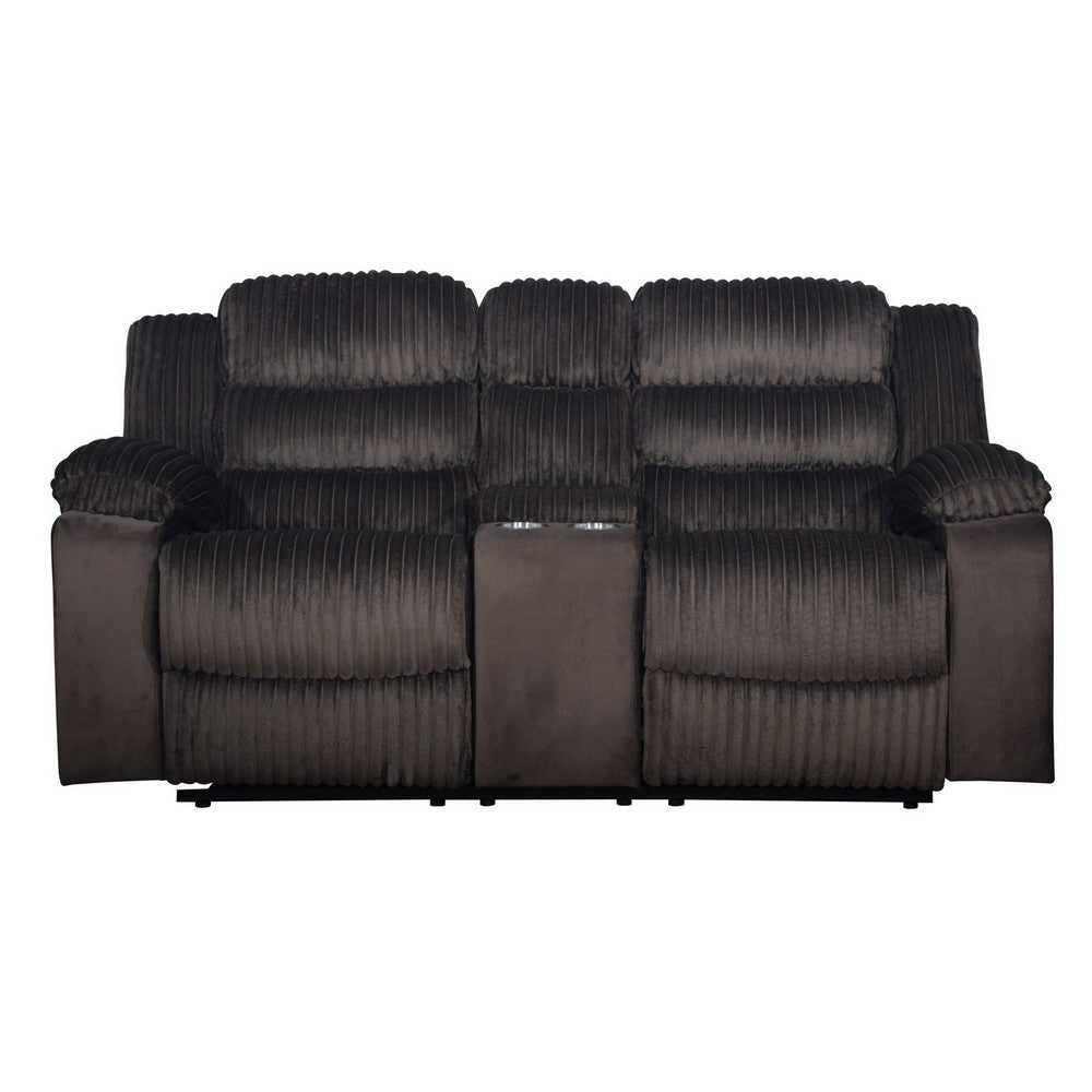 Wilo Manual Reclining Loveseat Center Cupholder Console 75 Inch Brown