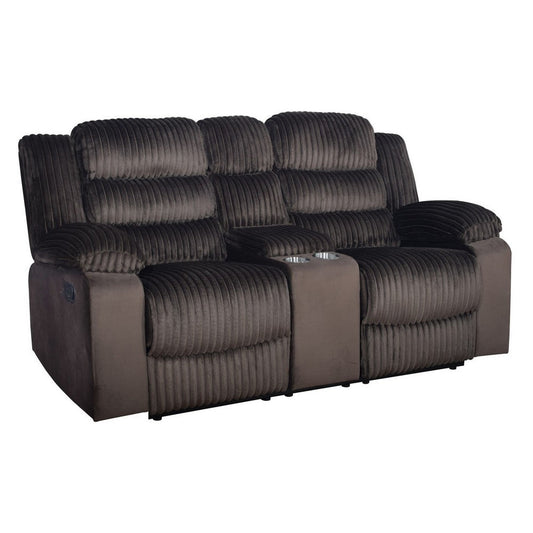 Wilo Manual Reclining Loveseat, Center Cupholder Console 75 Inch Brown