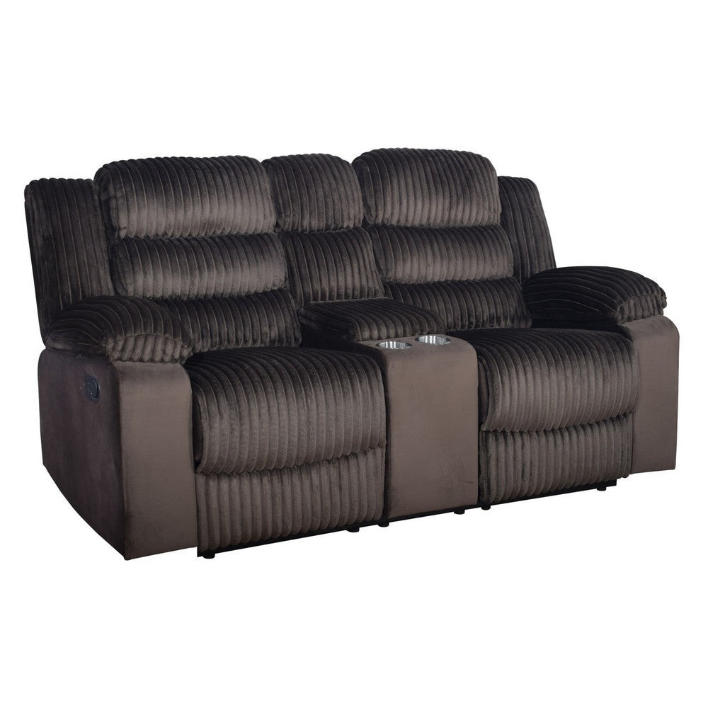 Wilo Manual Reclining Loveseat, Center Cupholder Console 75 Inch Brown