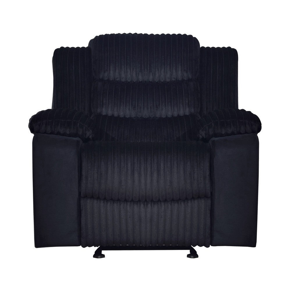 Wilo Manual Glider Reclining Chair Plush Foam Cushions Black Fabric