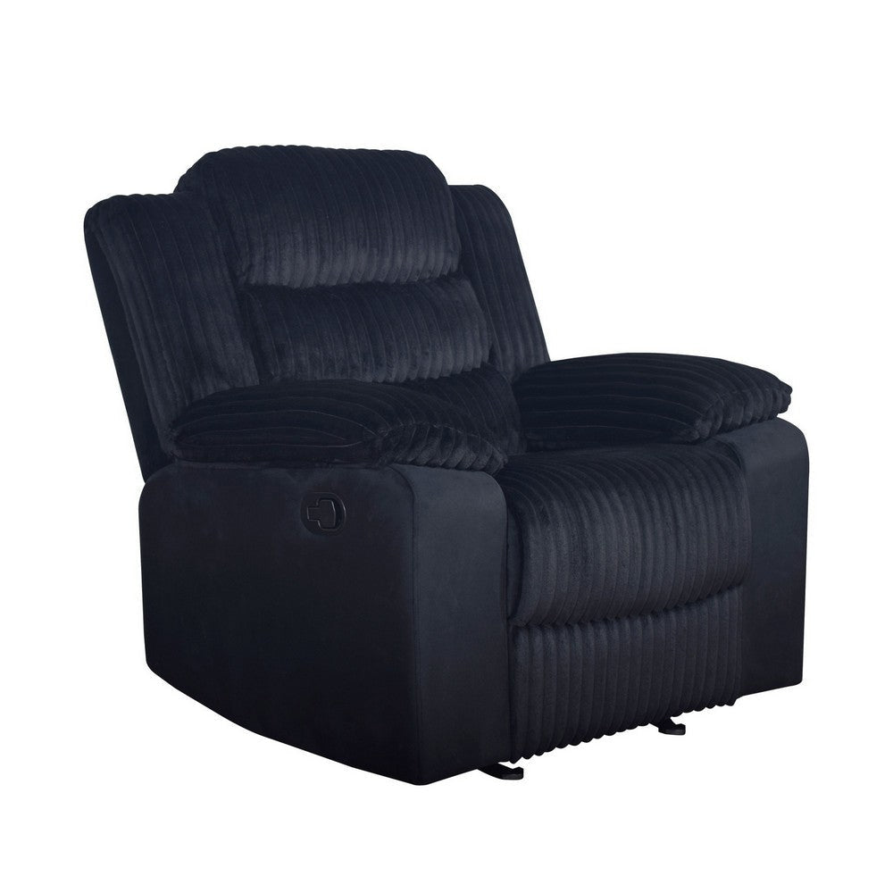 Wilo Manual Glider Reclining Chair, Plush Foam Cushions, Black Fabric