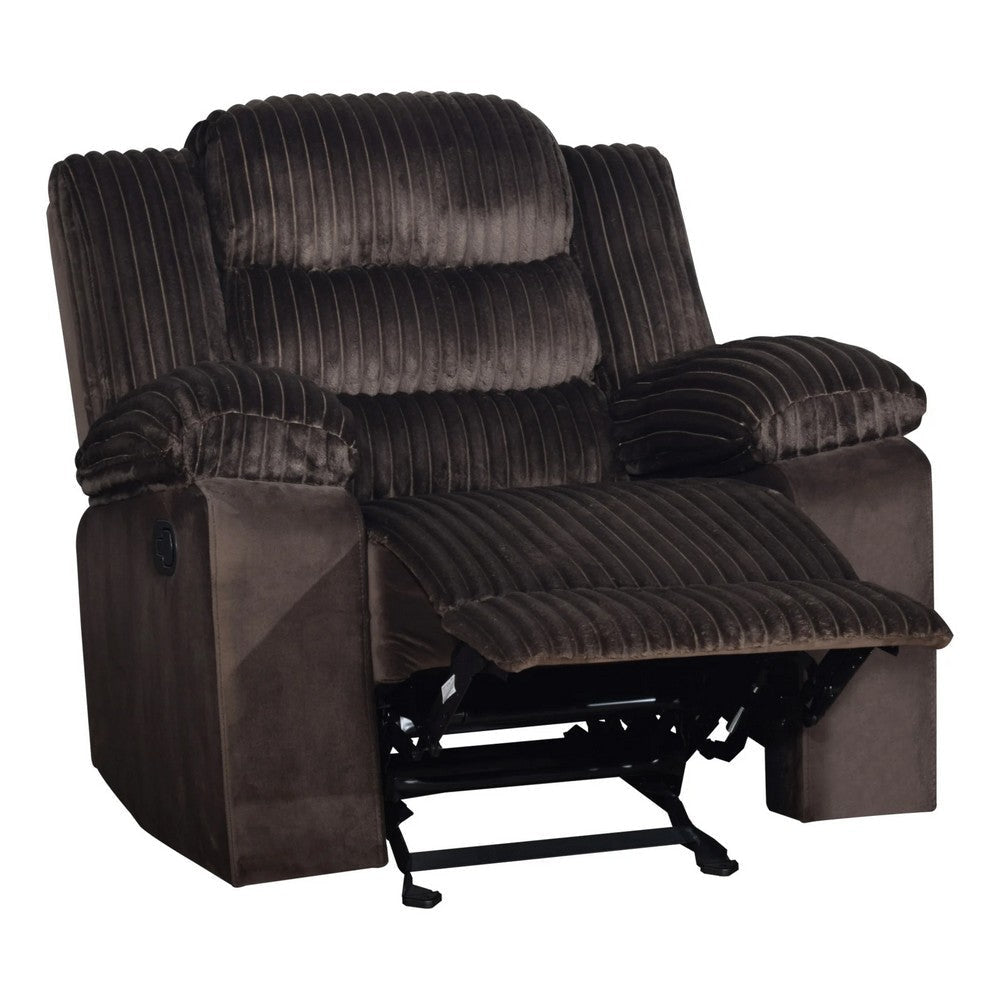 Wilo Manual Glider Reclining Chair Plush Foam Cushions Brown Fabric