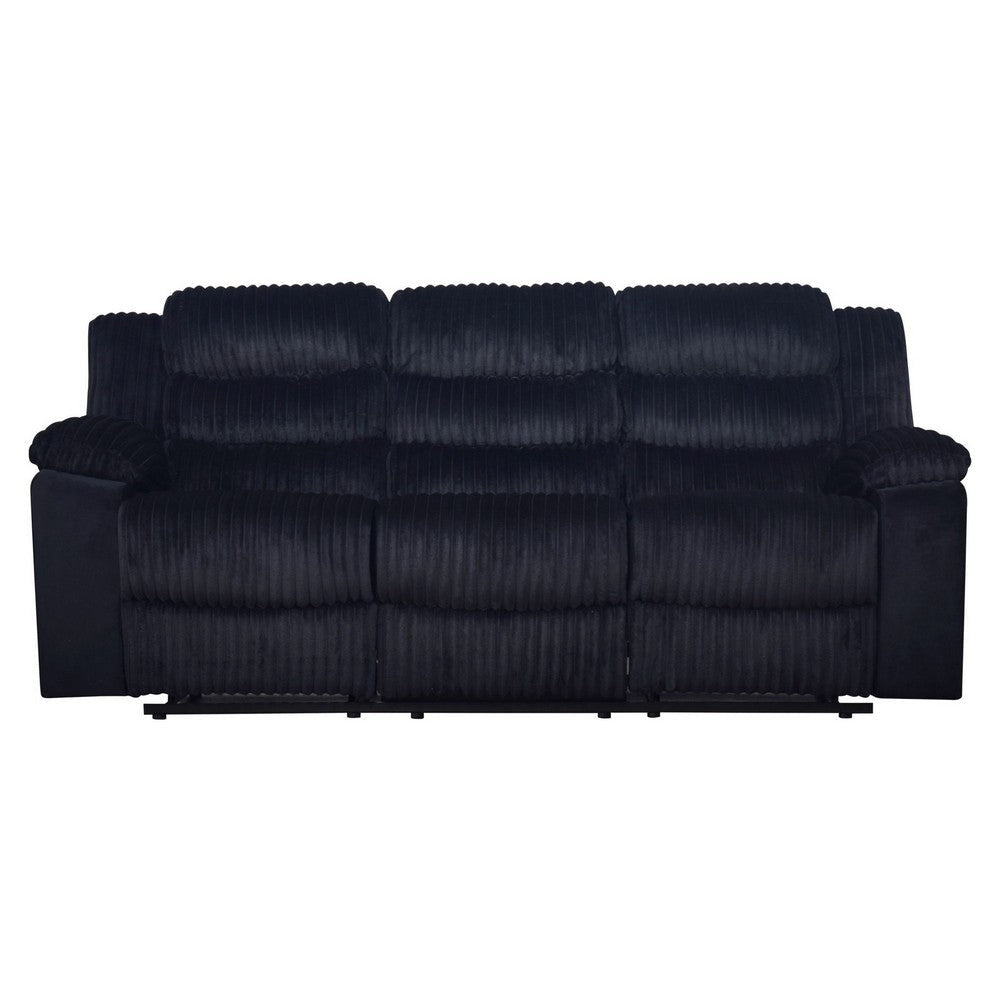 Wilo Manual Reclining Sofa Plush Foam Cushions 86 Inch Black Fabric