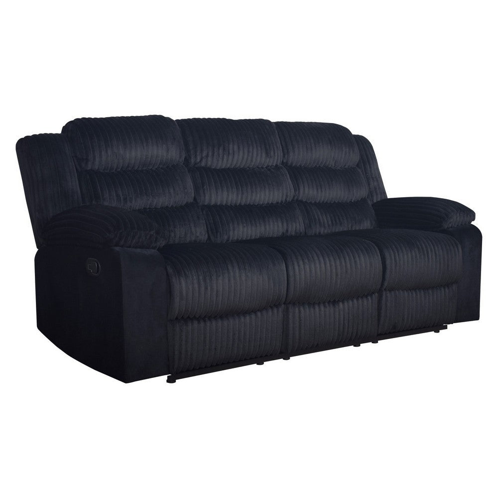 Wilo Manual Reclining Sofa, Plush Foam Cushions, 86 Inch Black Fabric