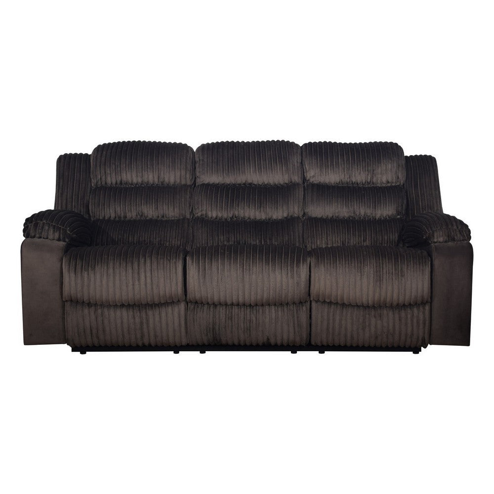 Wilo Manual Reclining Sofa Plush Foam Cushions 86 Inch Brown Fabric