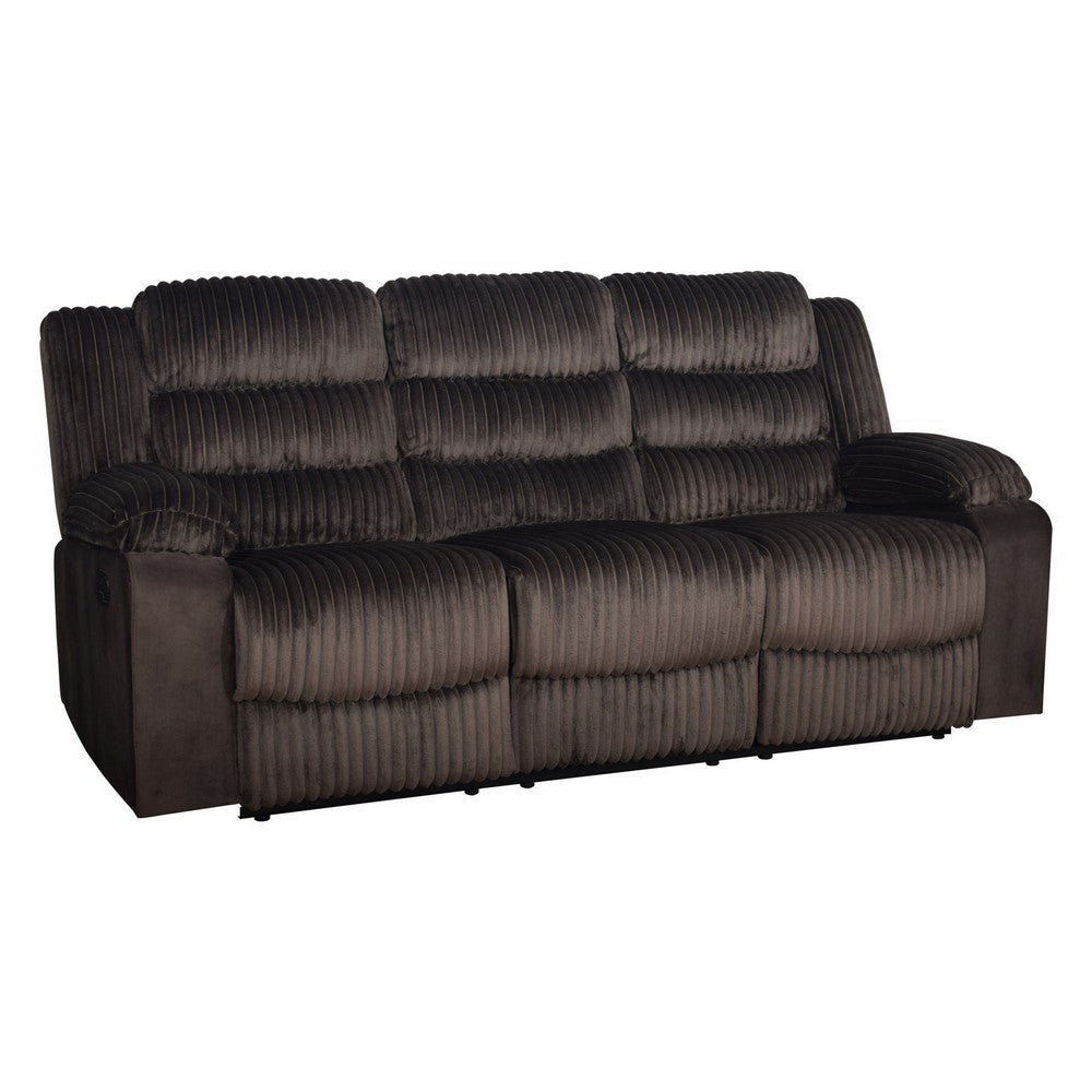 Wilo Manual Reclining Sofa, Plush Foam Cushions, 86 Inch Brown Fabric