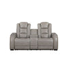 Luxe Manual Reclining Loveseat w Console 73 Inch Gray Real Leather BM329890