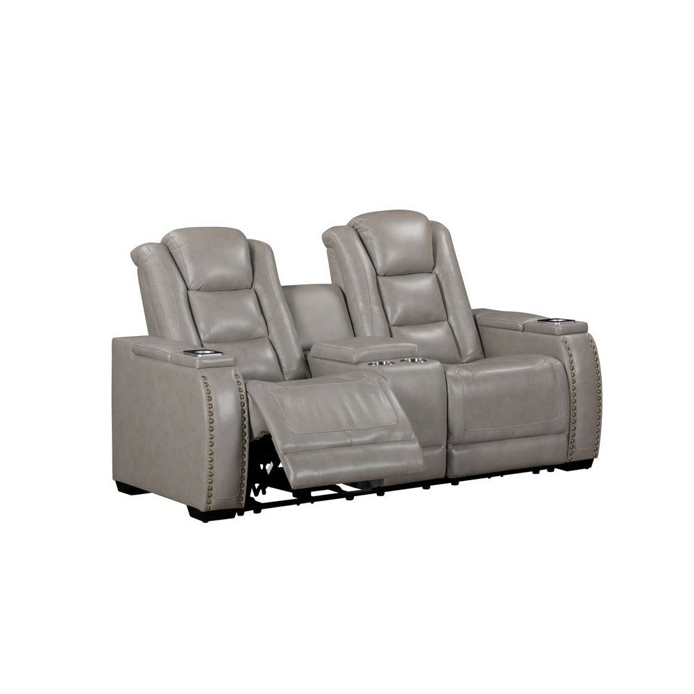Luxe Manual Reclining Loveseat w Console 73 Inch Gray Real Leather BM329890