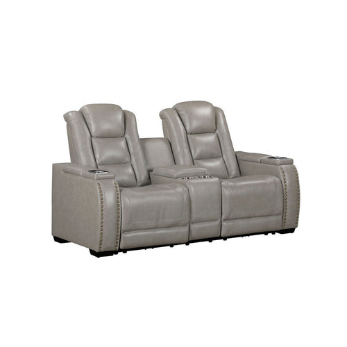 Luxe Manual Reclining Loveseat w Console, 73 Inch, Gray Real Leather
