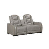 Luxe Manual Reclining Loveseat w Console, 73 Inch, Gray Real Leather