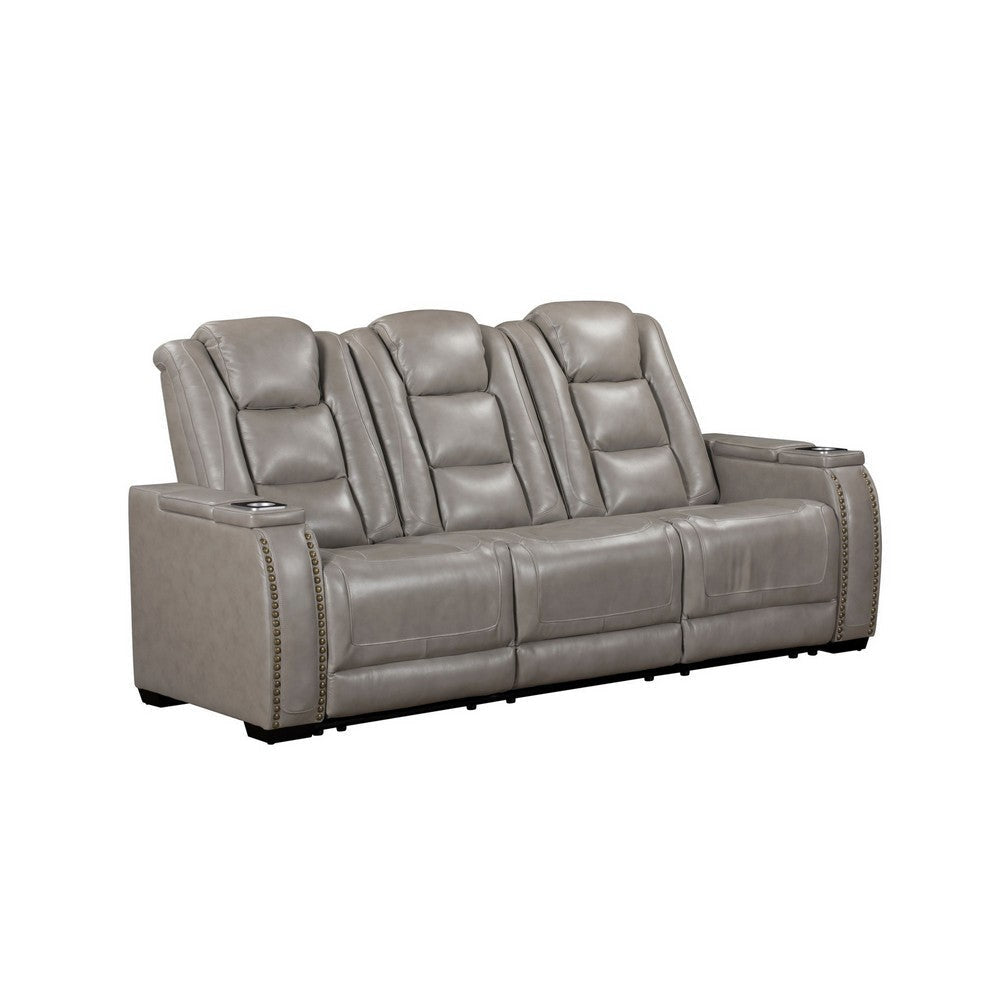 Luxe Manual Recliner Sofa, Armrest Storage, 84 Inch, Gray Real Leather