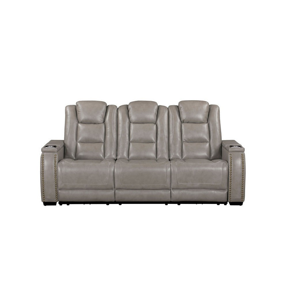 Luxe Power Recliner Sofa Armrest Storage 84 Inch Gray Real Leather BM329893