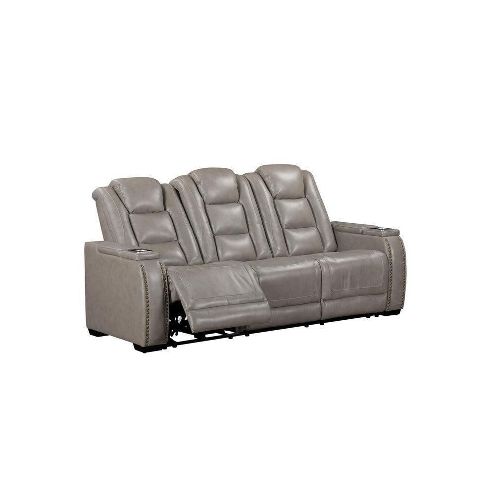 Luxe Power Recliner Sofa Armrest Storage 84 Inch Gray Real Leather BM329893