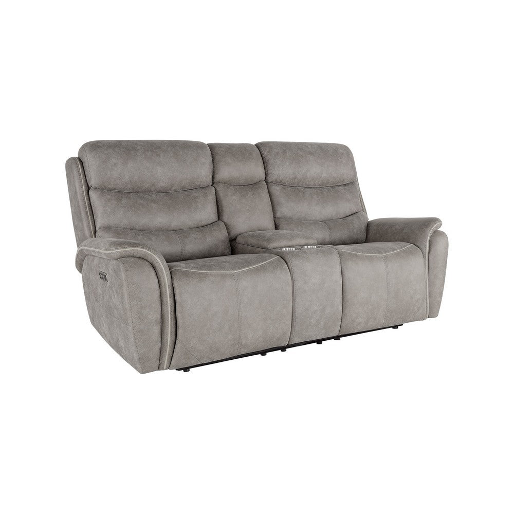 Folu Power Reclining Sofa, 76 Inch, Gray Fabric Upholstery, USB Ports