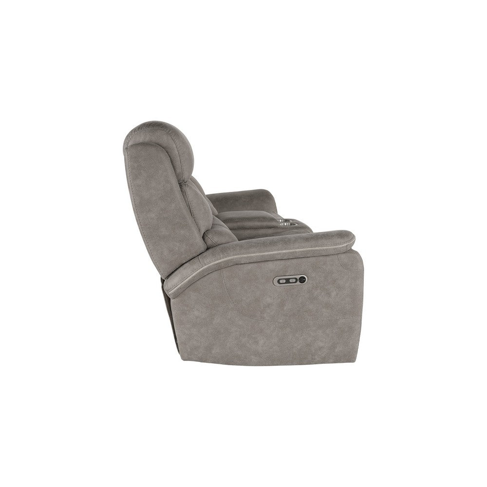 Folu Power Reclining Sofa, 76 Inch, Gray Fabric Upholstery, USB Ports