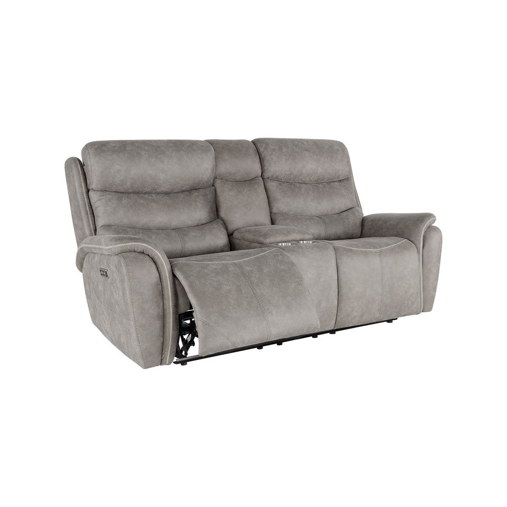 Folu Power Reclining Sofa, 76 Inch, Gray Fabric Upholstery, USB Ports