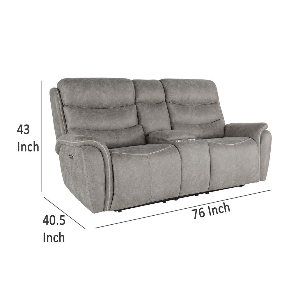Folu Power Reclining Sofa, 76 Inch, Gray Fabric Upholstery, USB Ports