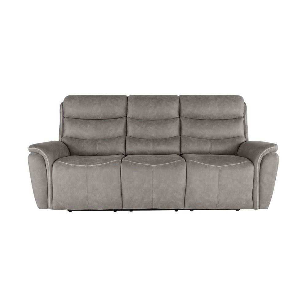 Folu Power Reclining Sofa, 86 Inch, Gray Fabric Upholstery, USB Ports