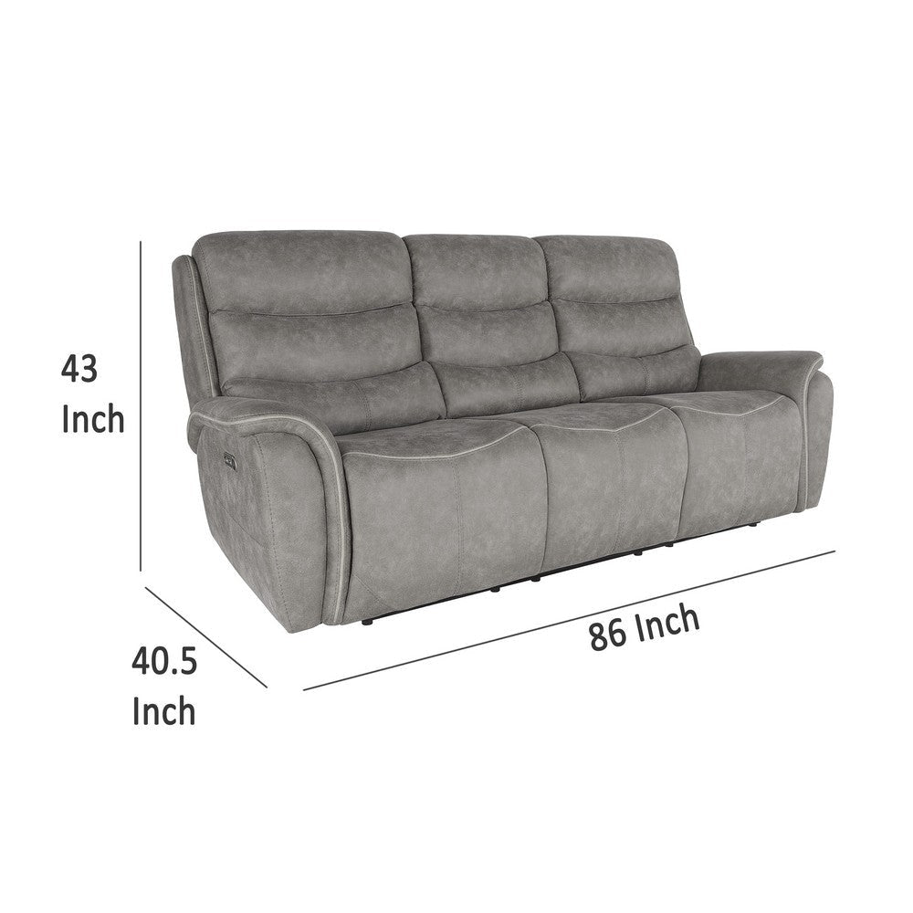 Folu Power Reclining Sofa 86 Inch Gray Fabric Upholstery USB Ports BM329895