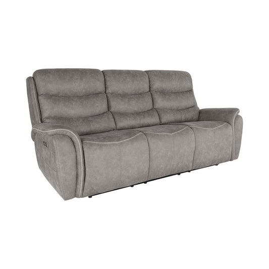 Folu Power Reclining Sofa, 86 Inch, Gray Fabric Upholstery, USB Ports