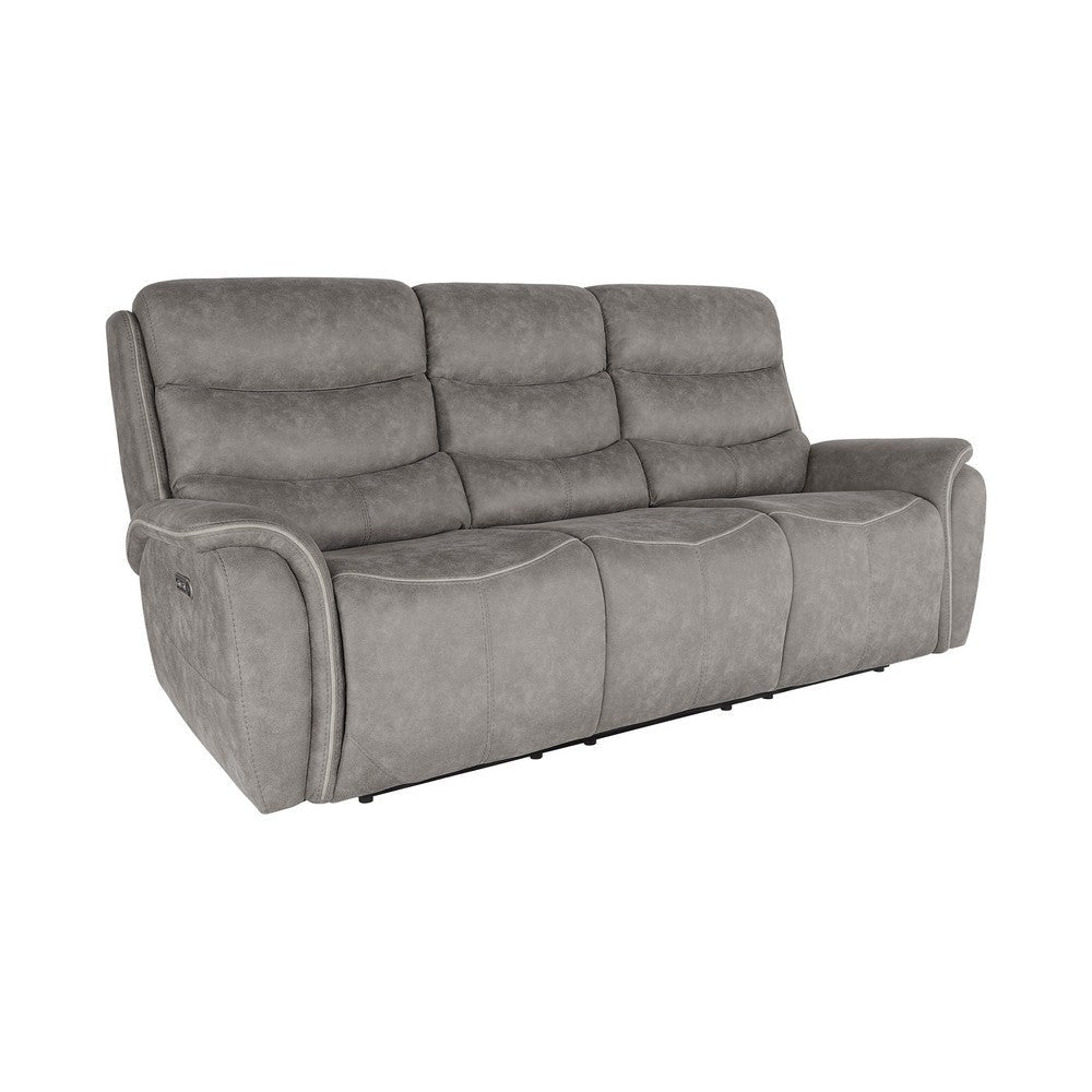 Folu Power Reclining Sofa, 86 Inch, Gray Fabric Upholstery, USB Ports