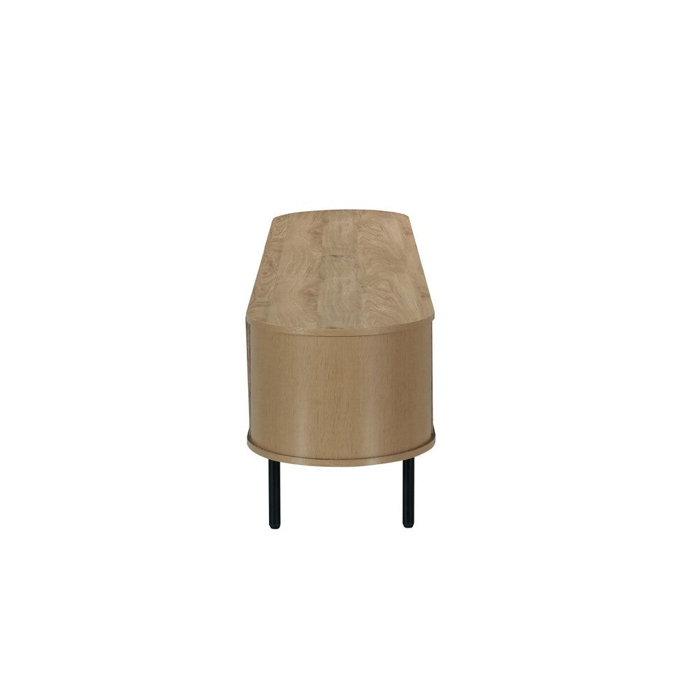 Brandon TV Stand Media Console Shelf 2 Cabinets Beige Wood 71 Inch BM329898