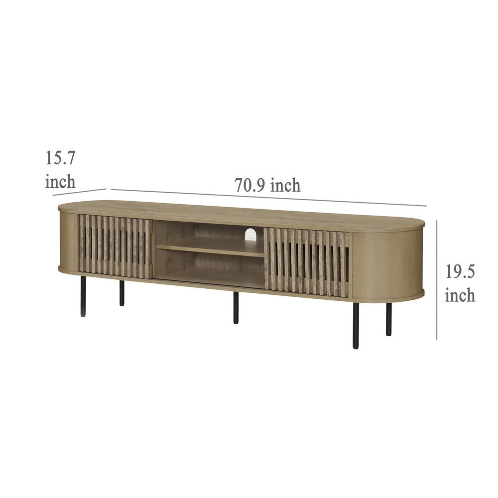 Brandon TV Stand Media Console Shelf 2 Cabinets Beige Wood 71 Inch BM329898