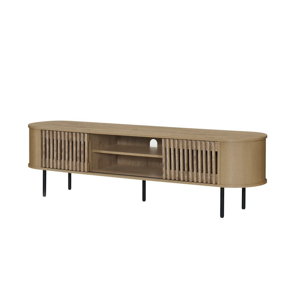 Brandon TV Stand Media Console Shelf 2 Cabinets Beige Wood 71 Inch BM329898