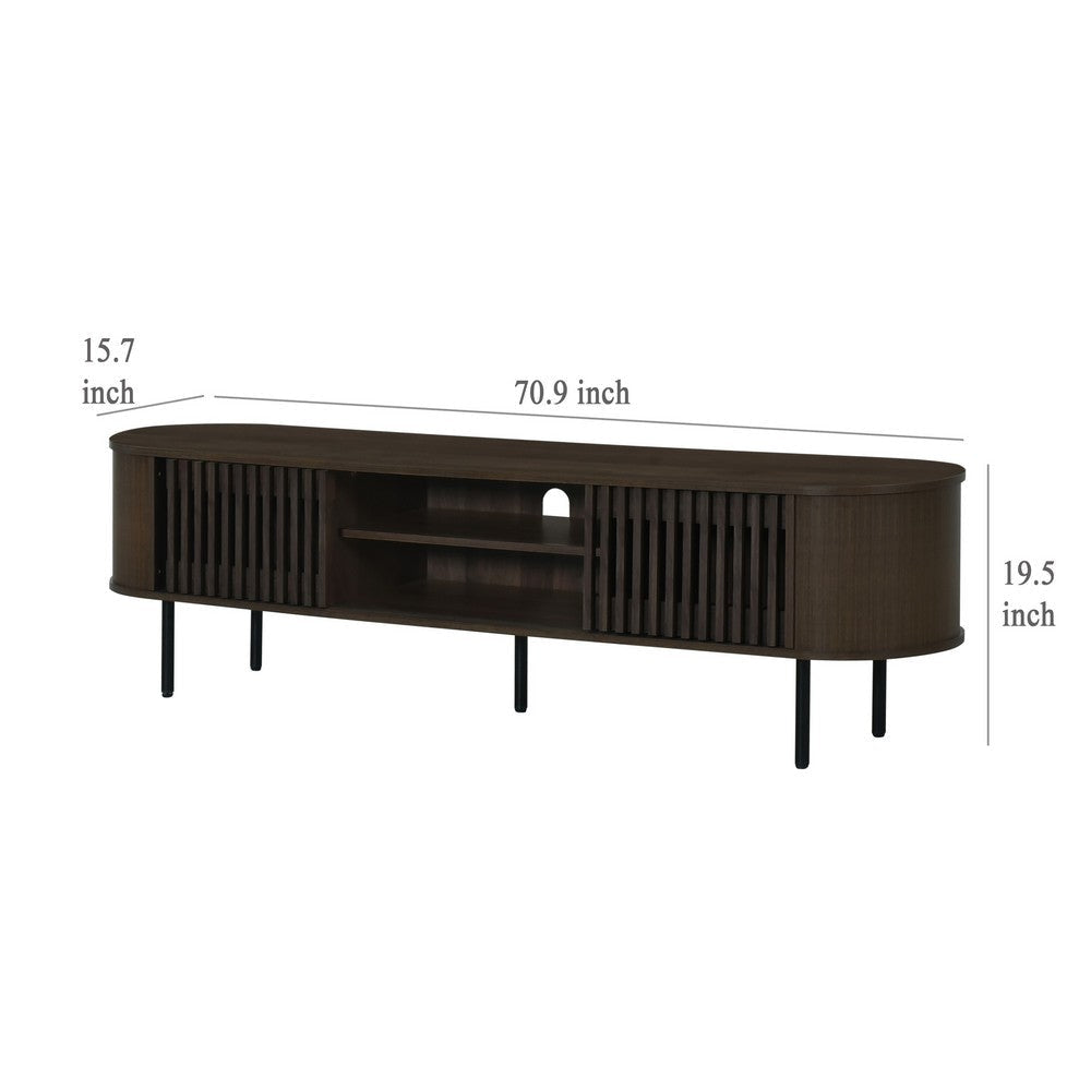 Brandon TV Stand Media Console Shelf 2 Cabinets Dark Brown 71 Inch BM329899