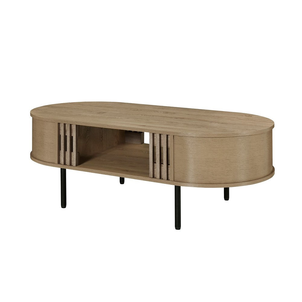 Brandon Cocktail Coffee Table with Inner Shelf, Oval Light Beige Wood