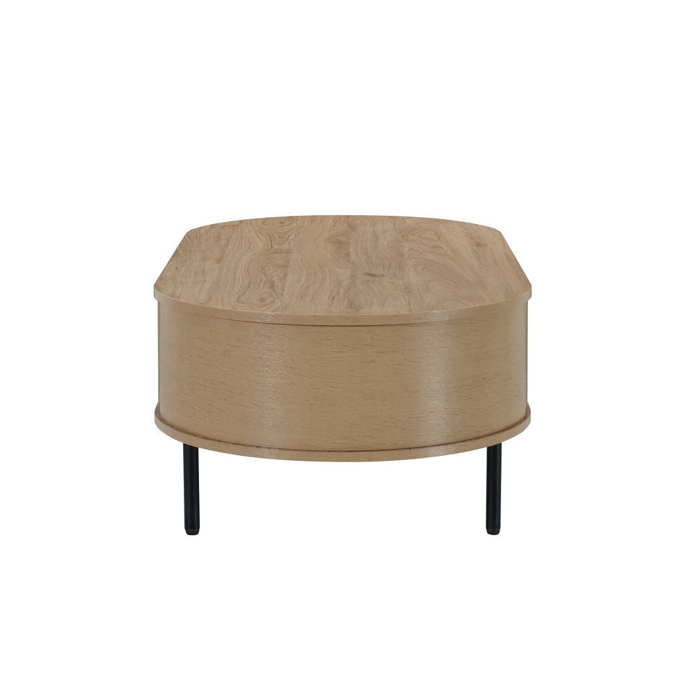 Brandon Cocktail Coffee Table with Inner Shelf Oval Light Beige Wood BM329900