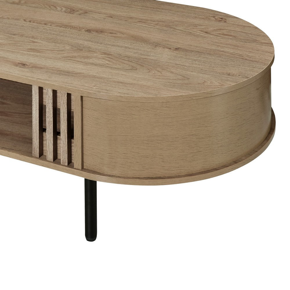 Brandon Cocktail Coffee Table with Inner Shelf Oval Light Beige Wood BM329900