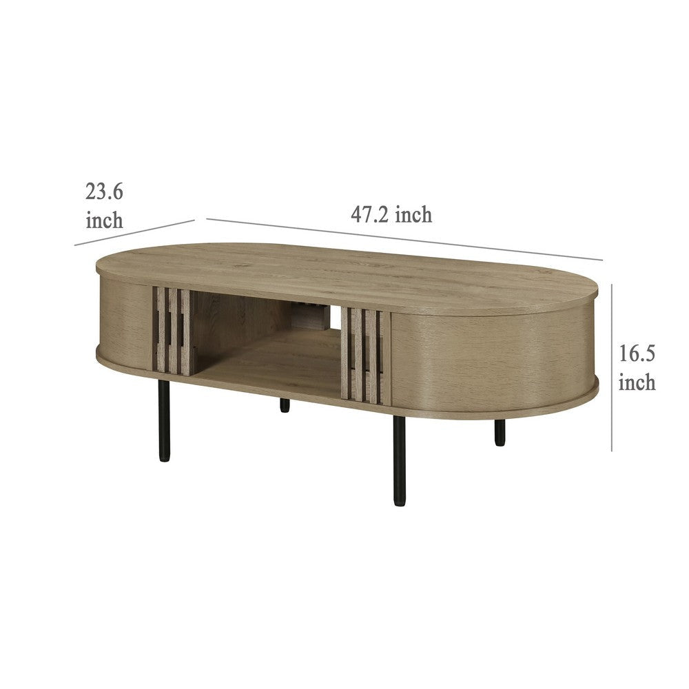 Brandon Cocktail Coffee Table with Inner Shelf Oval Light Beige Wood BM329900