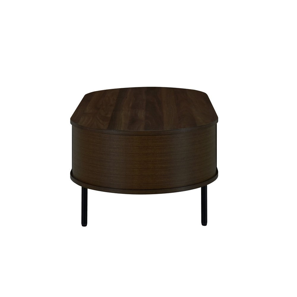 Brandon Cocktail Coffee Table with Inner Shelf Oval Walnut Brown Wood BM329901