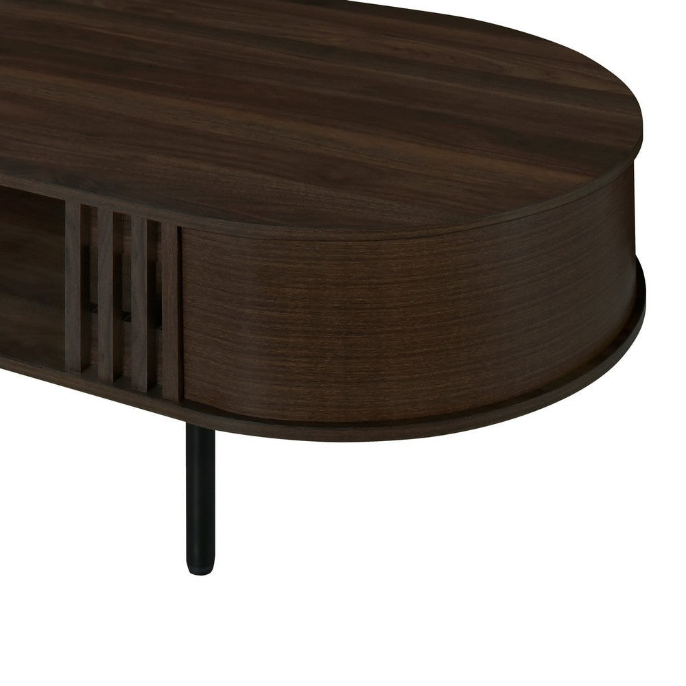 Brandon Cocktail Coffee Table with Inner Shelf Oval Walnut Brown Wood BM329901