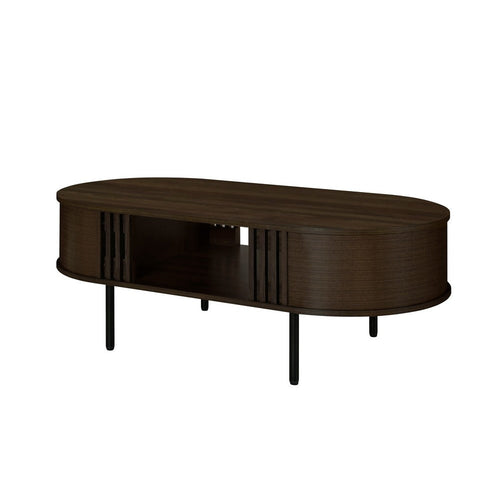 Brandon Cocktail Coffee Table with Inner Shelf, Oval Walnut Brown Wood